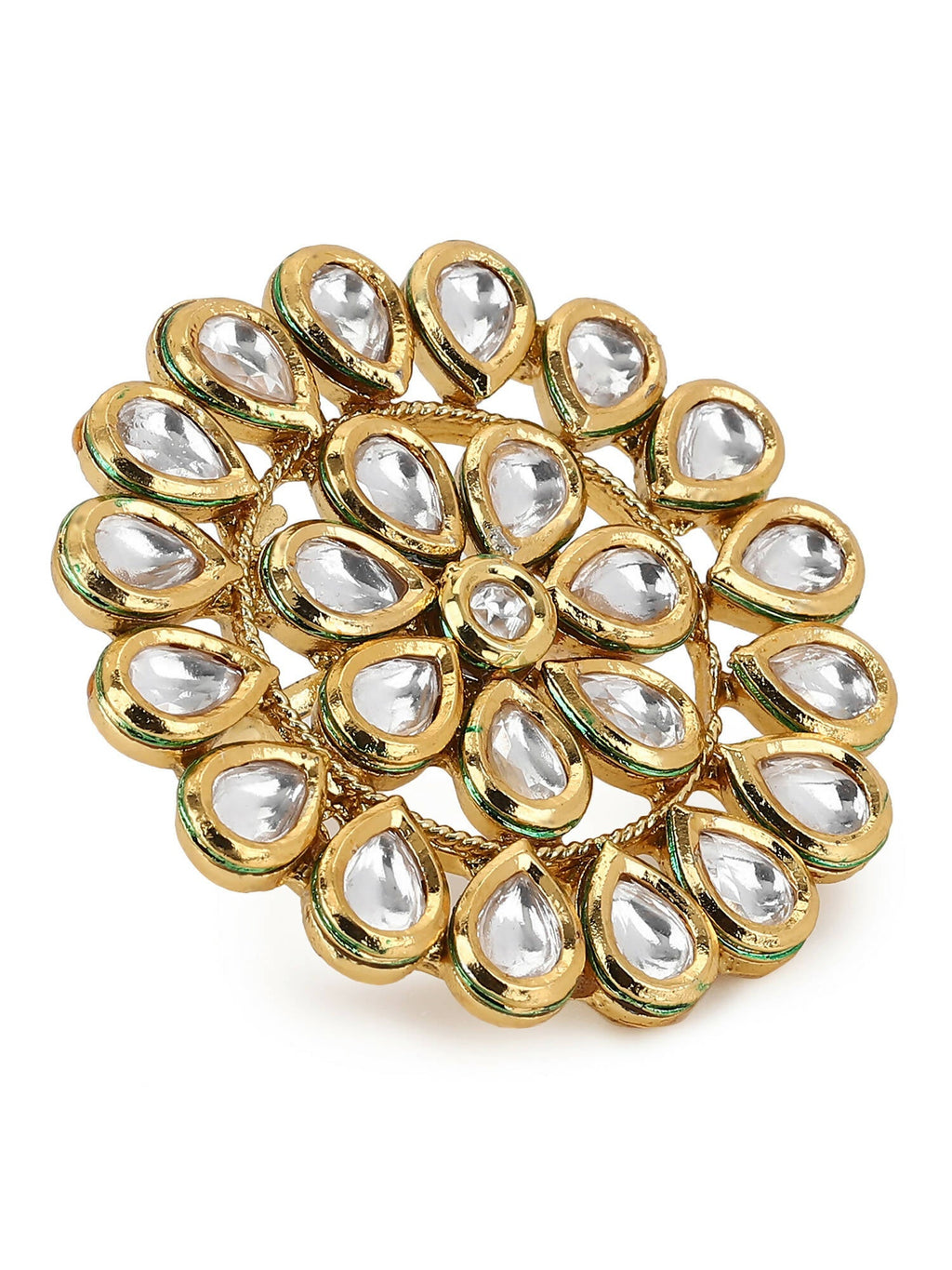 Gold-Polished White Kundan-Studded Adjustable Finger Ring - Ruby Raang | Grab2Buy