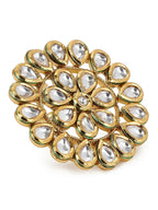 Gold-Polished White Kundan-Studded Adjustable Finger Ring - Ruby Raang | Grab2Buy