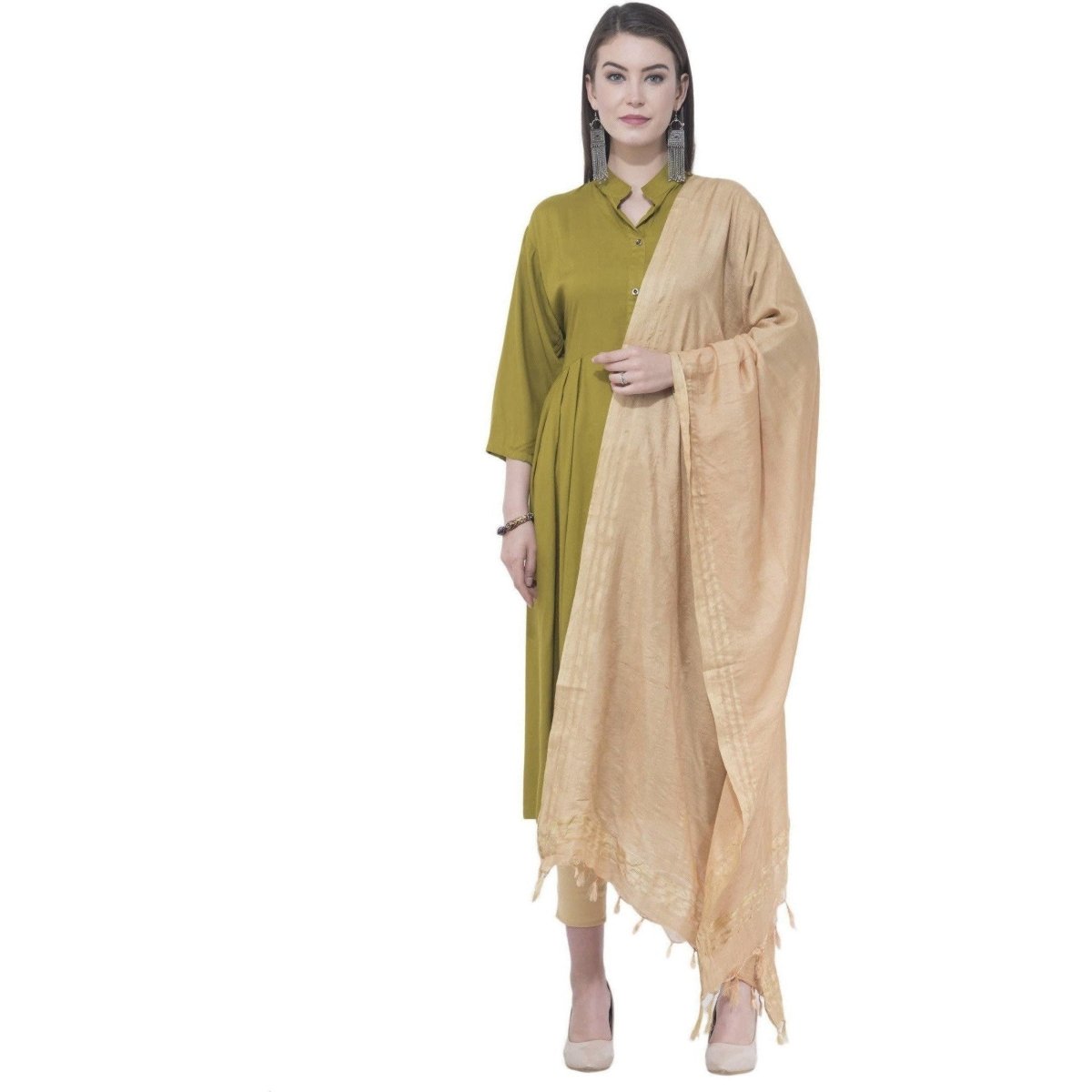 A R Silk Copper Color Golden border Cotton Dupattas and Chunnis | Grab2Buy