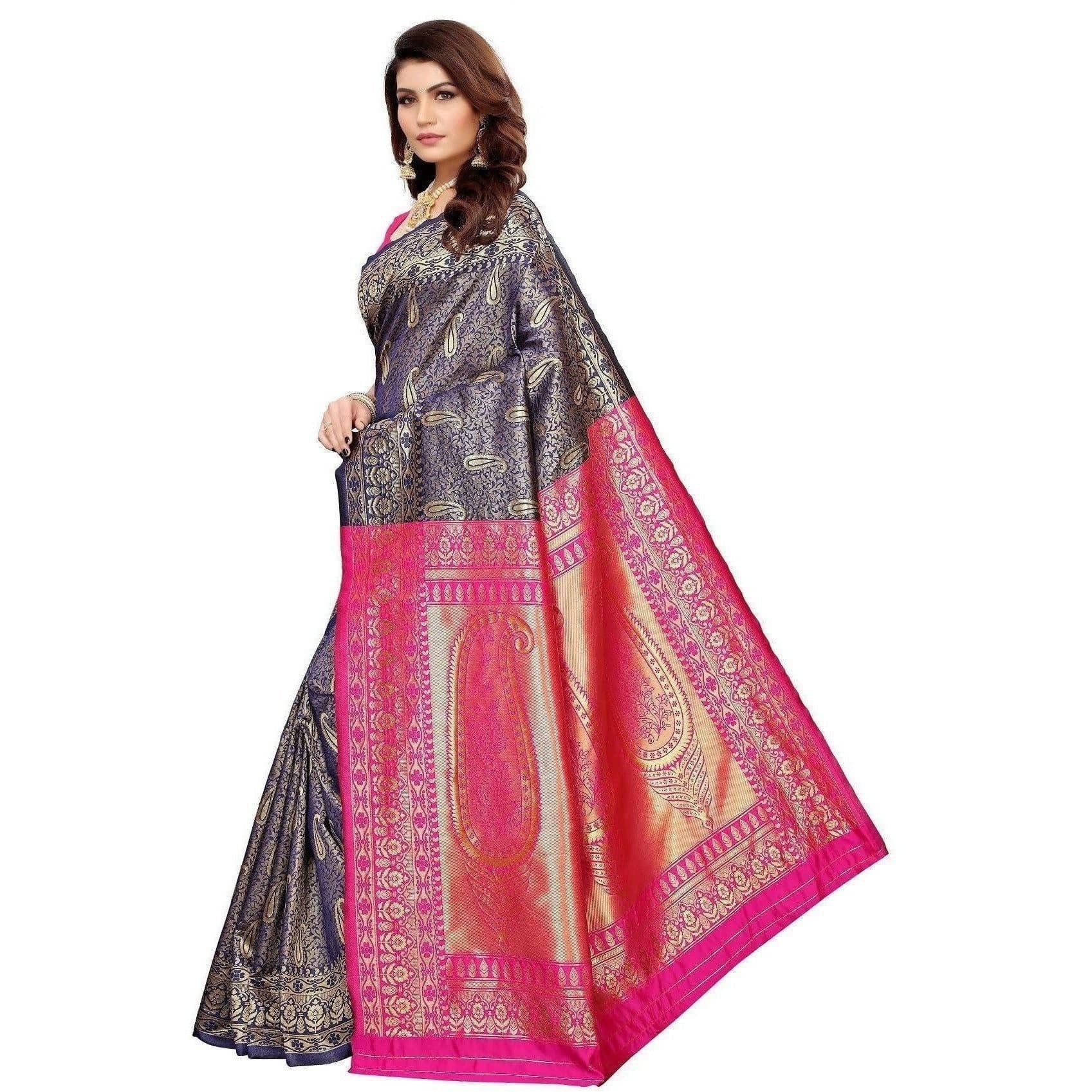 Vamika Banarasi Jaquard Blue Weaving Saree (BANARASI 02) | Grab2Buy