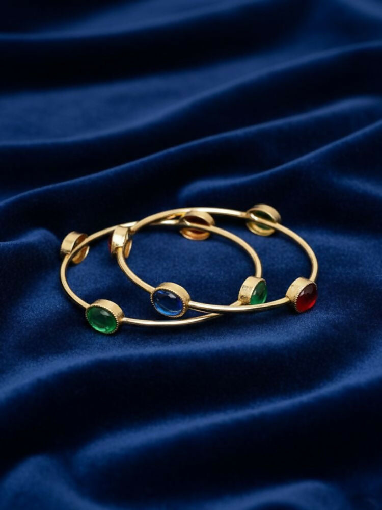 NVR Women Set of 2 Gold Plated Artificial Stone Bangle | Grab2Buy