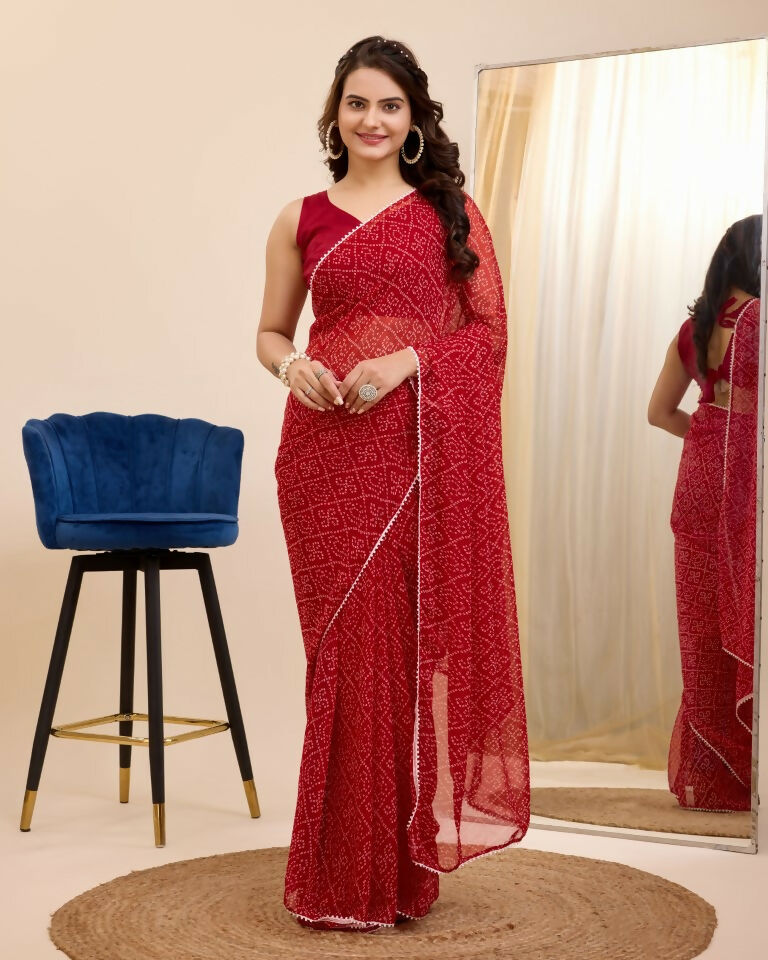 Maroon Georgette Designer Printed Ready To Wear Saree - Ibiza | Grab2Buy