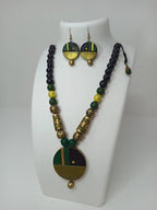 Terracotta Round Pendant Boho Style Medium Necklace Set With Hangings | Grab2Buy