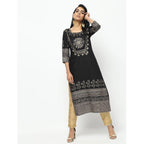 Cheera Black Straight Foil Printed Long Kurta | Grab2Buy