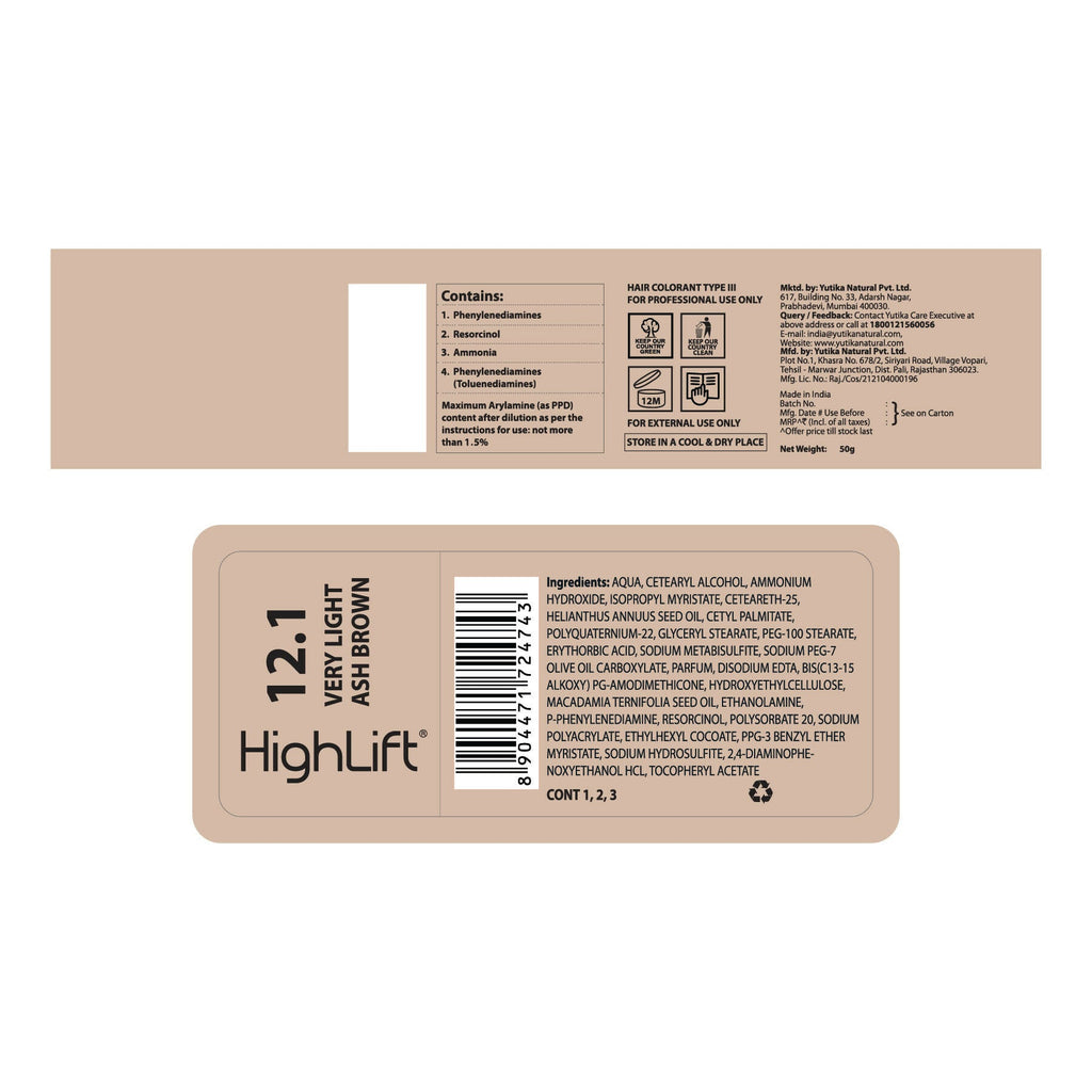 Yuthika Professional High lift Creme Hair Colour 12.1 Very Ash Brown | Grab2Buy