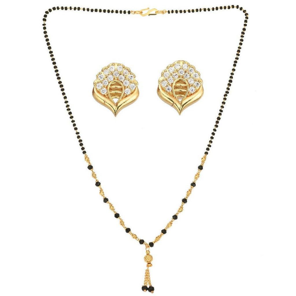 AanyaCentric Gold-Polished Short Mangalsutra Set with Earrings | Grab2Buy