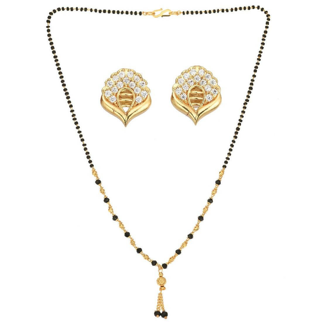 AanyaCentric Gold-Polished Short Mangalsutra Set with Earrings | Grab2Buy