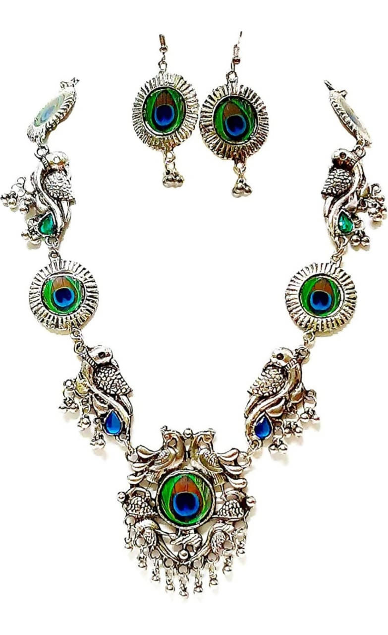 Mominos Fashion Silver-Plated Peacock Design Necklace Set Mangalsutra | Grab2Buy