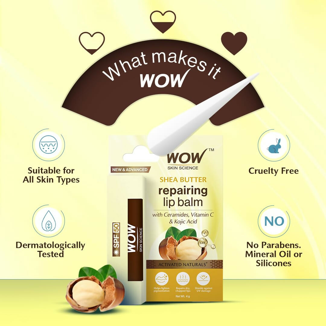 WOW Skin Science Shea Butter & Ceramides Repairing Lip Balm with SPF 50 | Grab2Buy