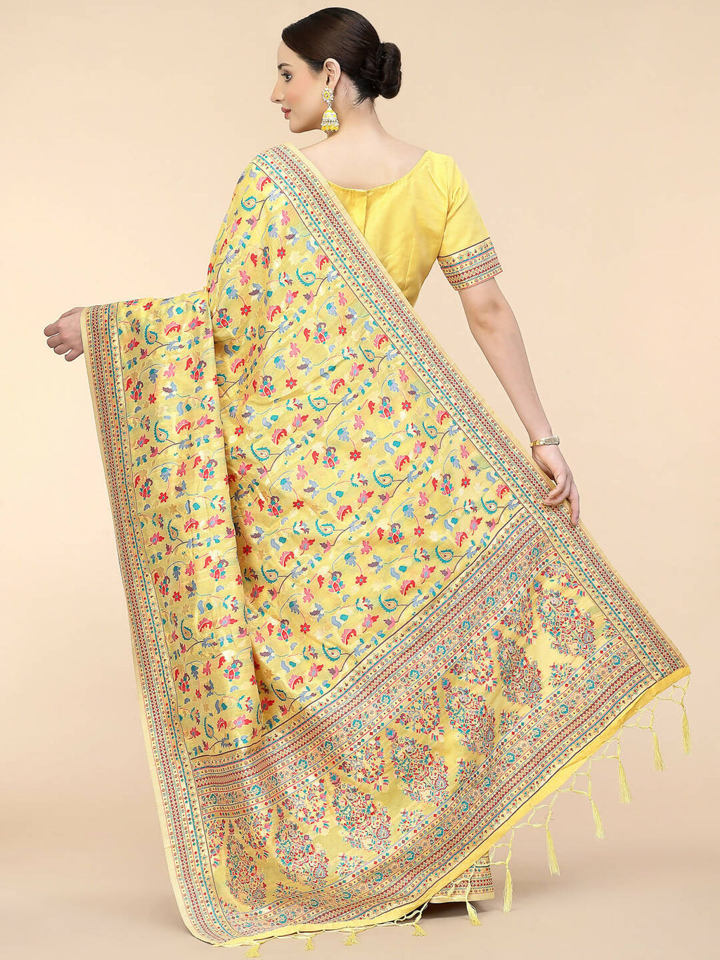 Yellow Silk Blend Woven Design Saree With Unstitched Blouse Piece - Aloki | Grab2Buy