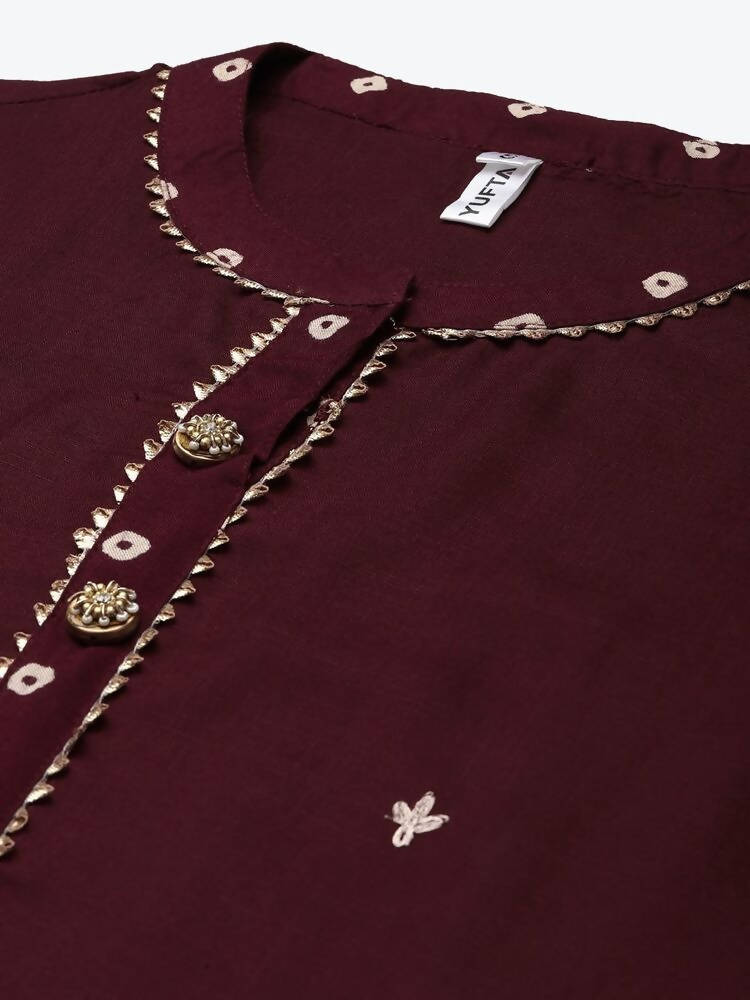 Yufta Women Maroon Ethnic Motifs Embroidered Kurta | Grab2Buy