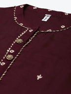 Yufta Women Maroon Ethnic Motifs Embroidered Kurta | Grab2Buy