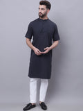 Even Apparels Black Pure Cotton Short Sleeves Kurta With Band Collar | Grab2Buy