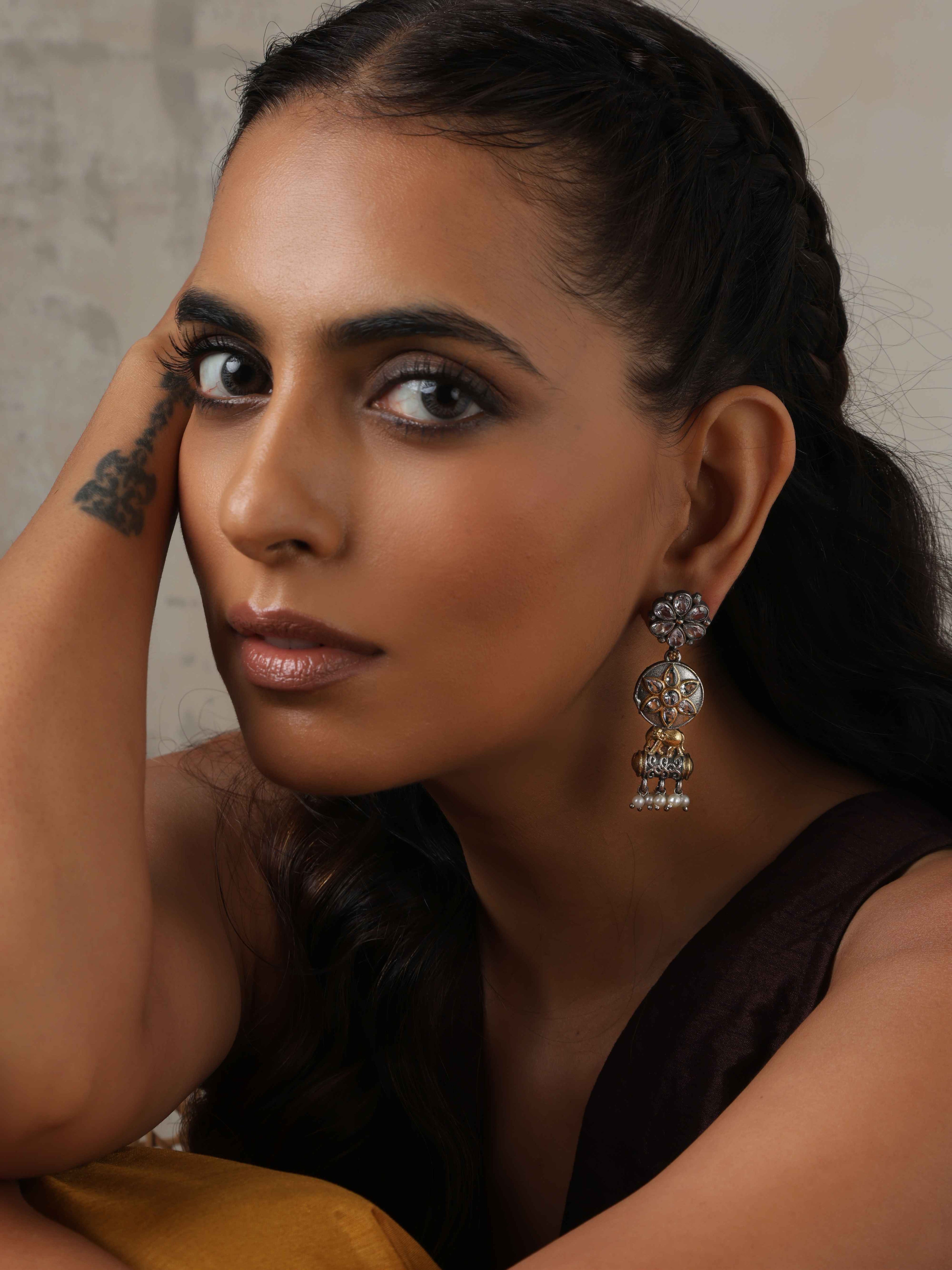 trueBrowns Silver Gold Tone Kundan Earrings | Grab2Buy
