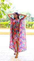 Noroke Sustainable fabric | Bemberg Abstract Printed Shirt Style Kaftan | Grab2Buy