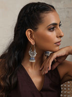 trueBrowns Silver Tone Peacock Jhumka Earrings | Grab2Buy