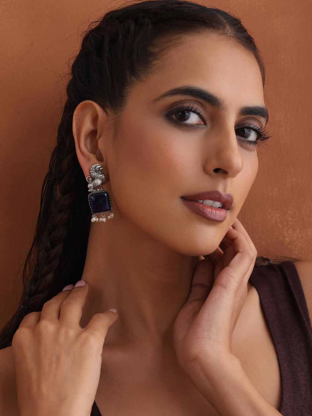 trueBrowns Silver Tone Turquise Stone Earrings | Grab2Buy