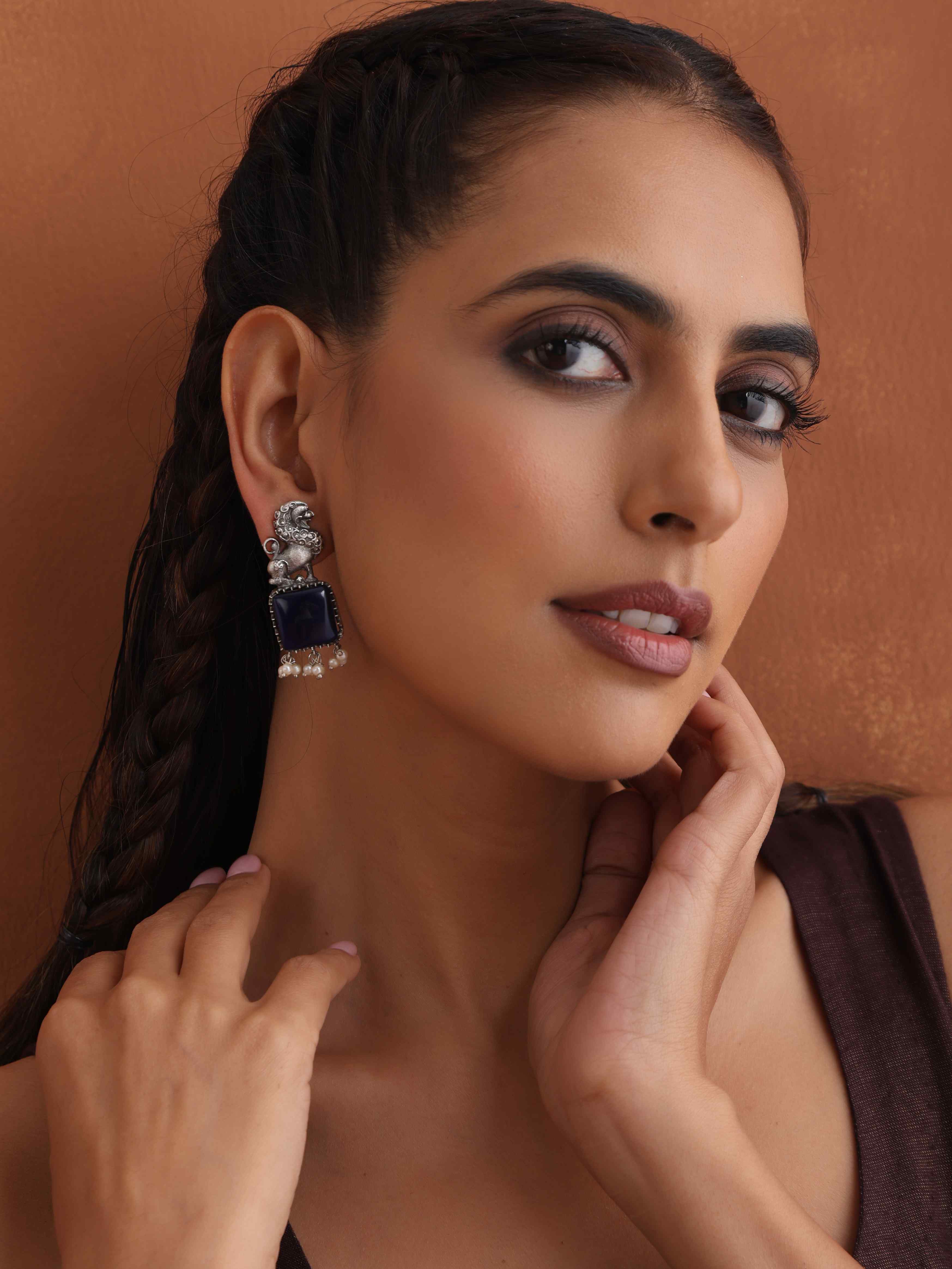 trueBrowns Silver Tone Turquise Stone Earrings | Grab2Buy