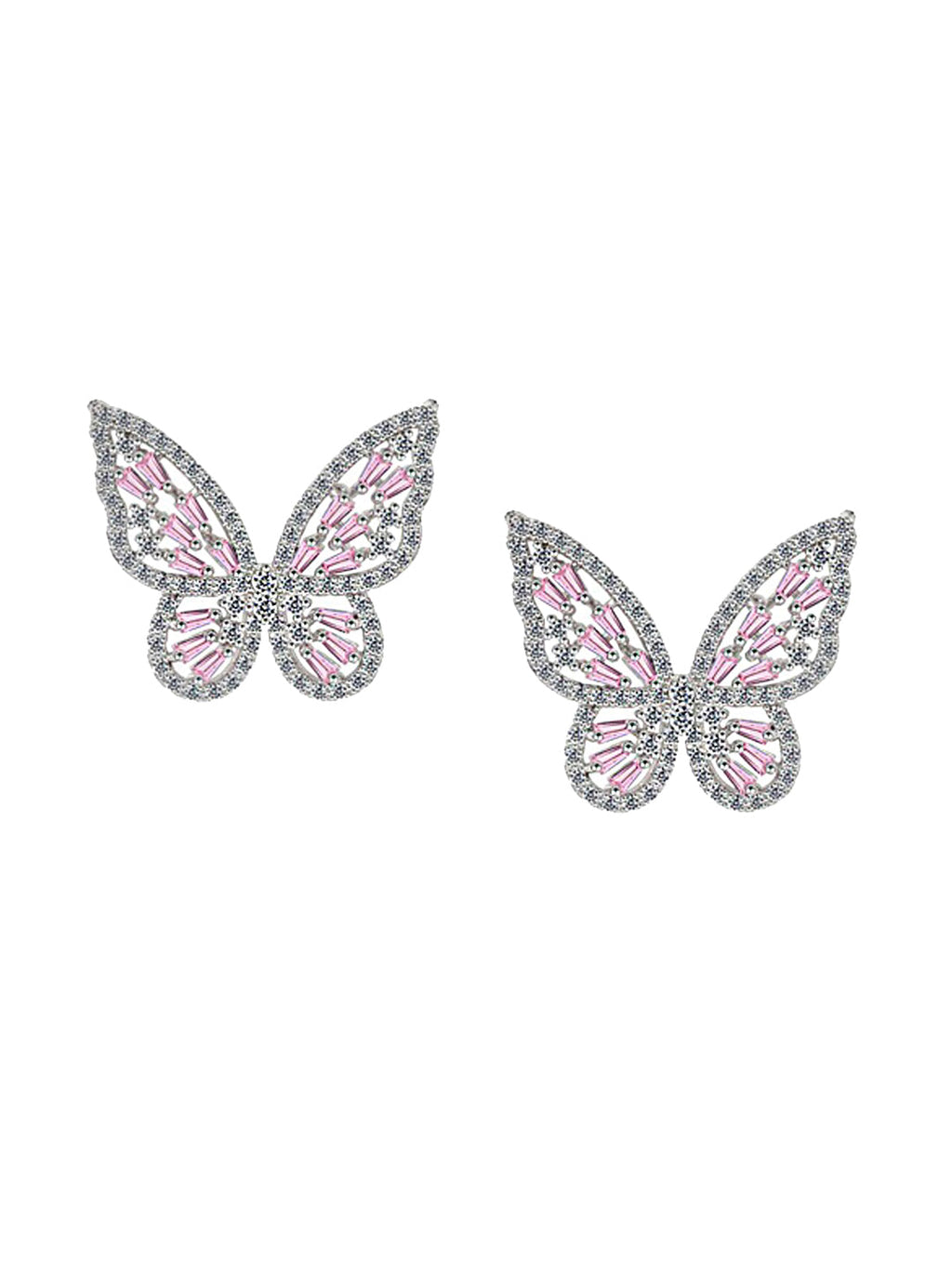 Yellow Chimes Silver-Toned & Pink Quirky Butterfly Studs Earrings | Grab2Buy