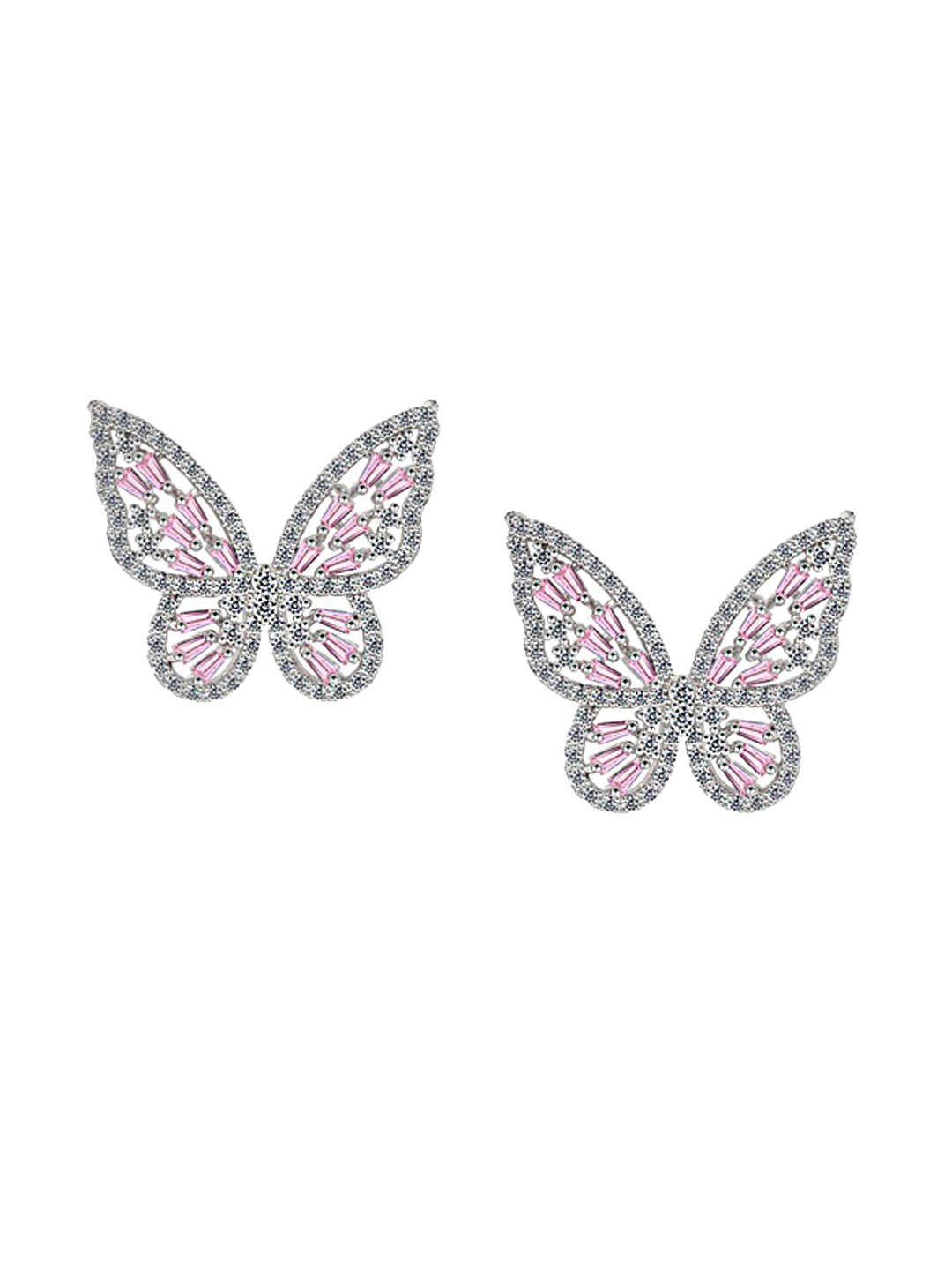 Yellow Chimes Silver-Toned & Pink Quirky Butterfly Studs Earrings | Grab2Buy