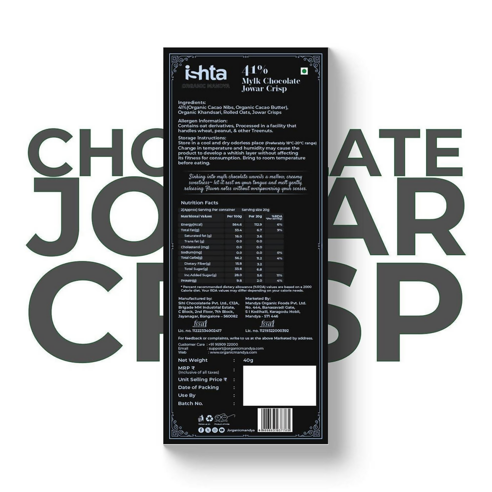 Organic Mandya 41% Mylk Chocolate with Jowar crisp | Grab2Buy