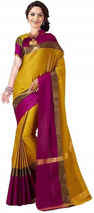 Vamika Mustard Cotton Silk Weaving Saree (Shreeji Gold Pink) | Grab2Buy