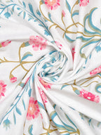 haus & kinder Blossoms Pink & White 186 TC Cotton Queen Bedsheet With 2 Pillow Covers | Grab2Buy