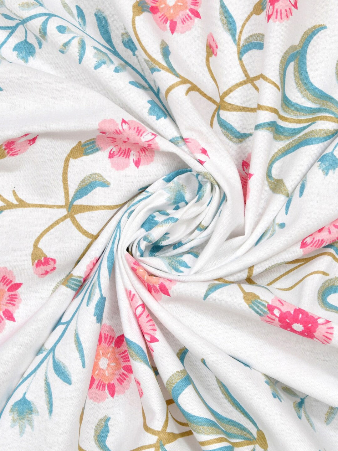 haus & kinder Blossoms Pink & White 186 TC Cotton Queen Bedsheet With 2 Pillow Covers | Grab2Buy