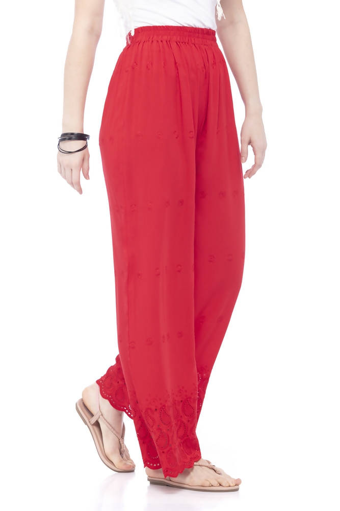 Mominos Fashion Reyon Cotton Red Embroidery Chikan Palazzo | Grab2Buy