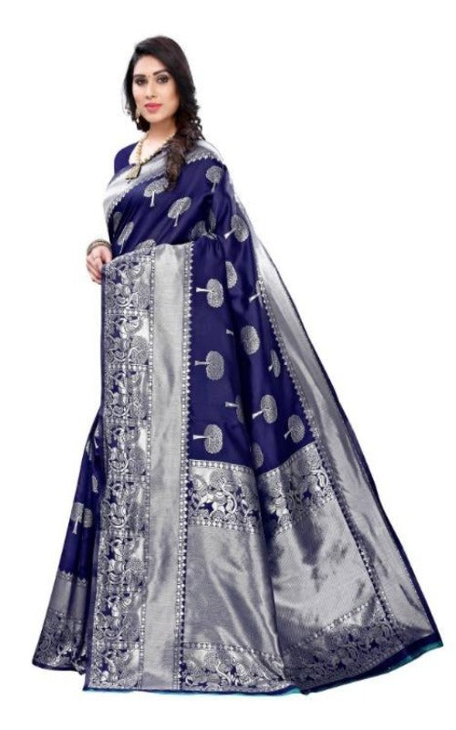 Vamika Banarasi Jacquard Weaving Blue Saree (AMEE BLUE) | Grab2Buy