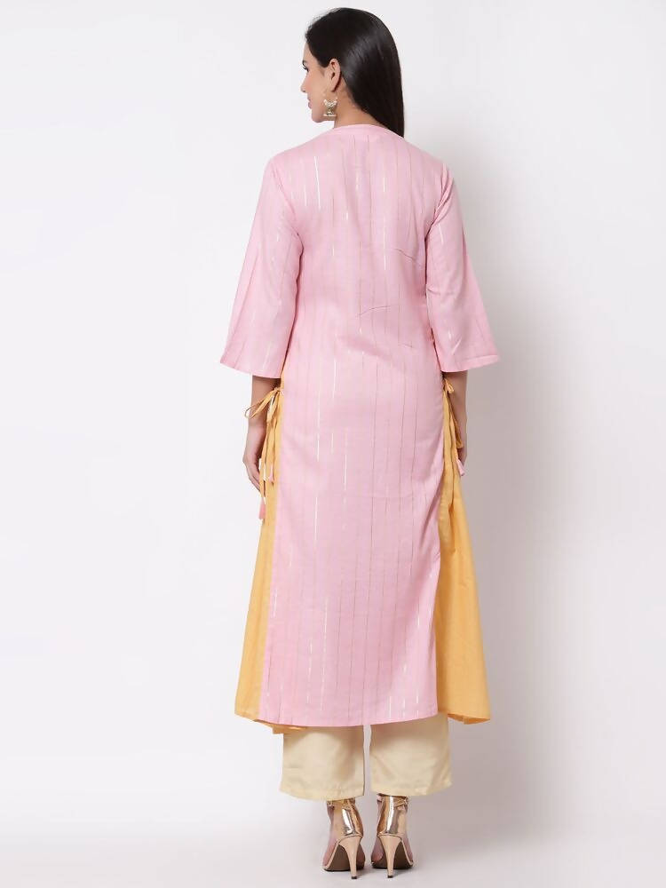 Myshka Women's Pink Solid 3/4 Sleeve Cotton Round Neck Dress | Grab2Buy