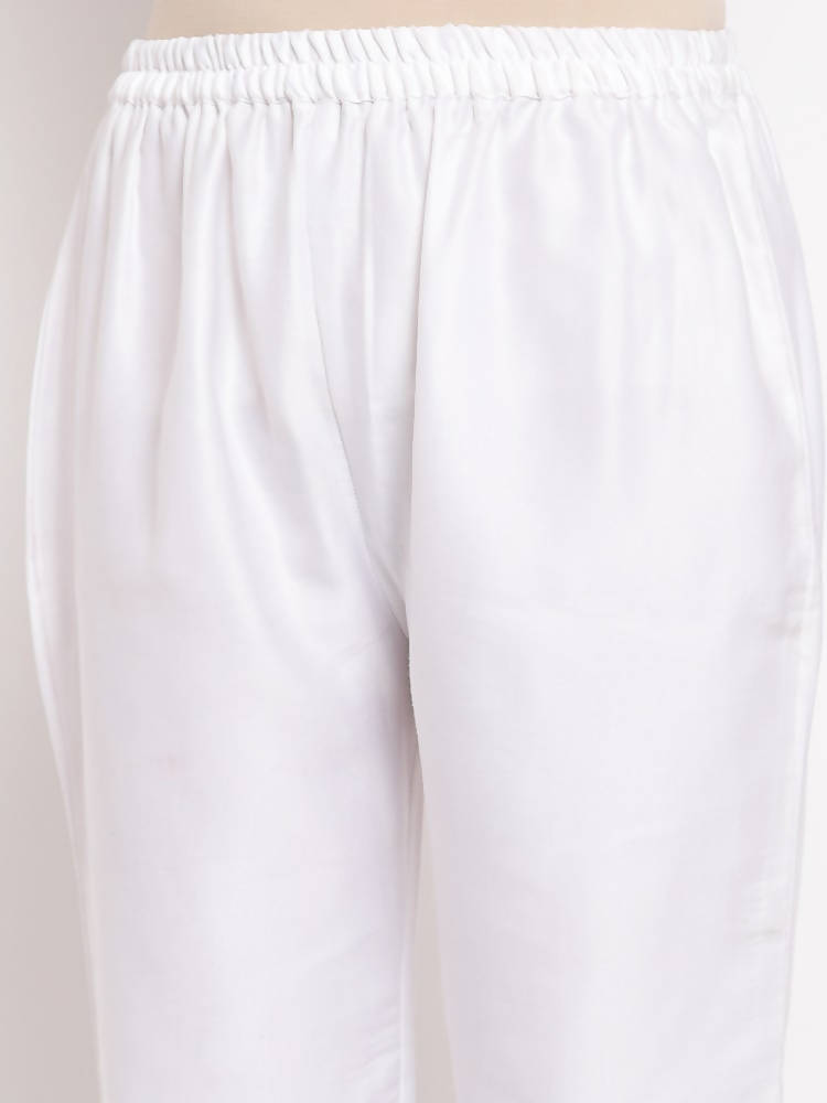 Myshka Women's White Cotton Solid Casual Trouser | Grab2Buy