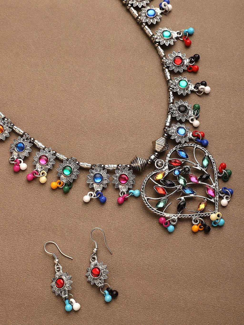 Cardinal Multi-Colored Heart Oxidised Long Jewellery Set | Grab2Buy