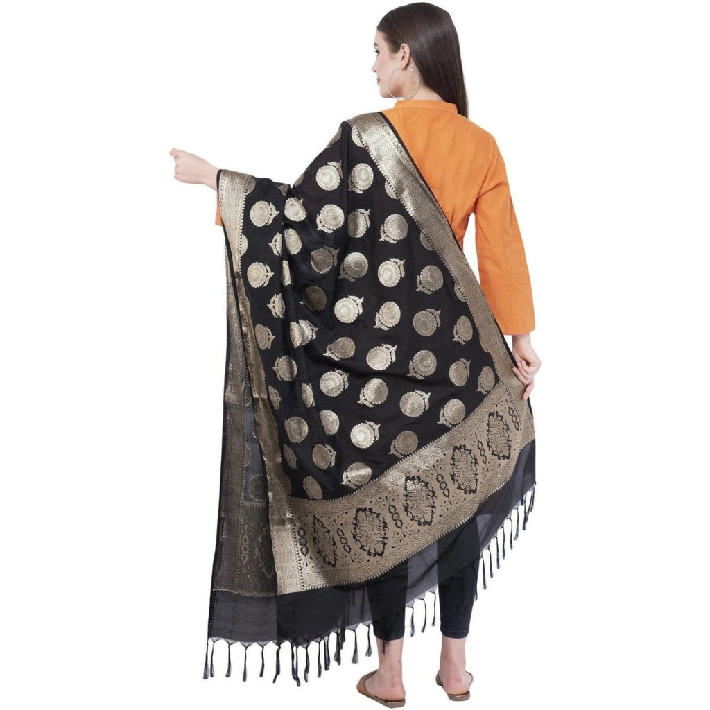 A R Silk Women's Zari Embroidery Vanarsi Silk Black Chunni | Grab2Buy