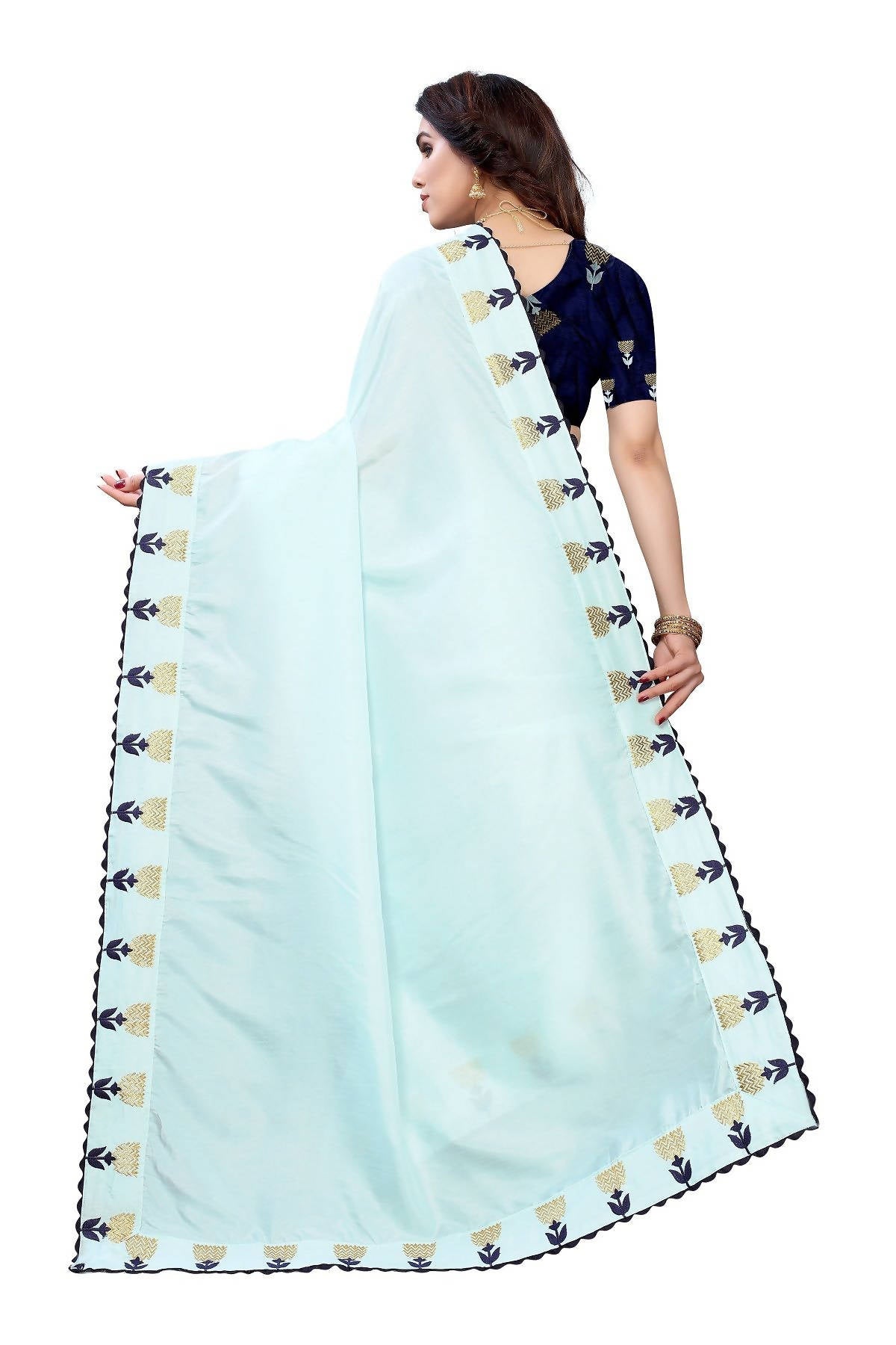 Vamika Sky Blue Dola Silk Embroidery Saree (GITIKA SKY BLUE) | Grab2Buy