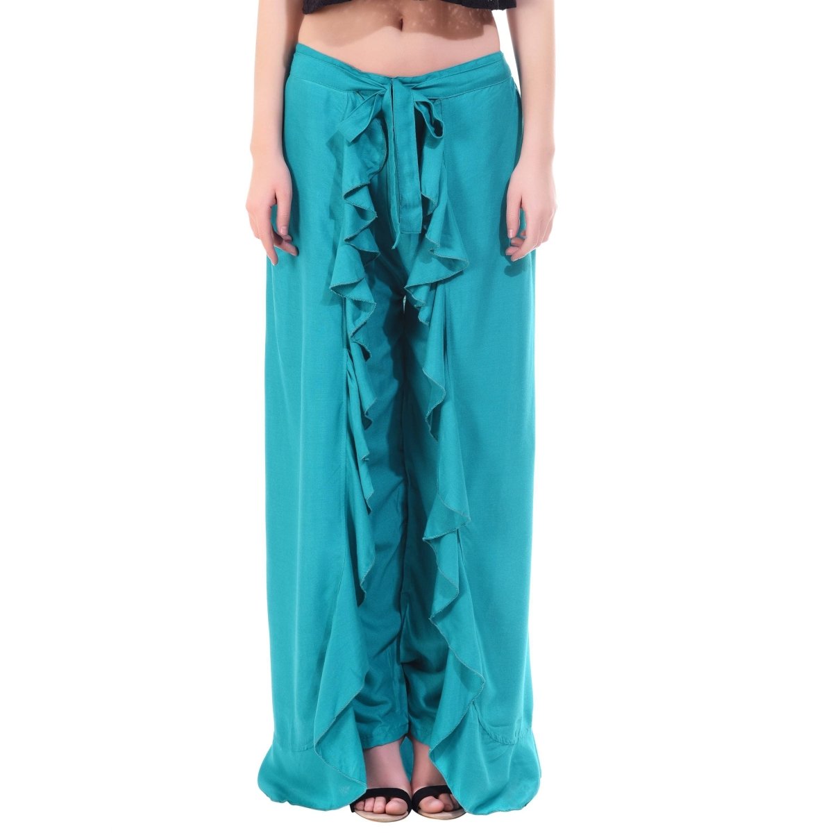 Asmaani Turquoise Color Plain Ruffle Palazzo | Grab2Buy