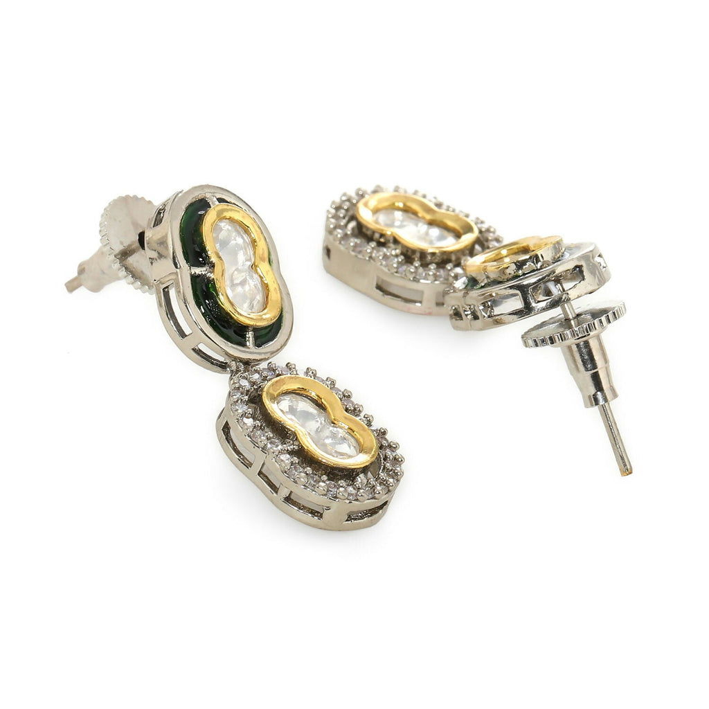 Double Mufli (peanut) Meenakari and Diamond Earrings (Silver) - Ruby Raang | Grab2Buy
