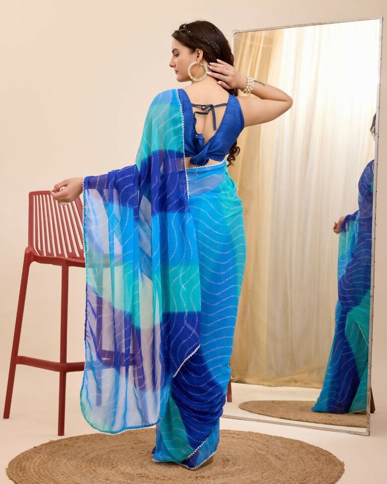 Blue Georgette Designer Printed Ready To Wear Saree - Ibiza | Grab2Buy