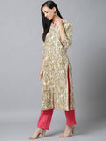 Yufta Women Cream & Pink Printed Kurta with Trouser | Grab2Buy