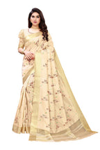 Vamika Cream Color Cotton Polyester Silk Weaving Saree | Grab2Buy
