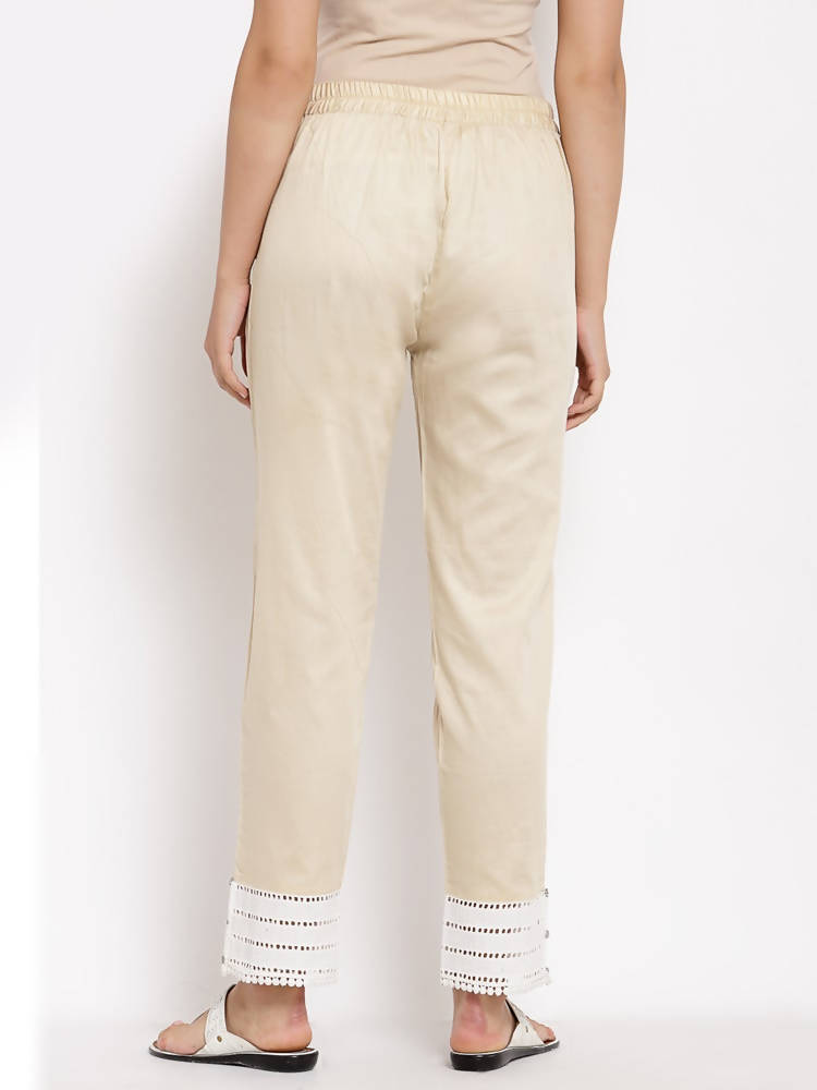 Myshka Beautiful Women's Cream Cotton Solid Casual Trouser | Grab2Buy