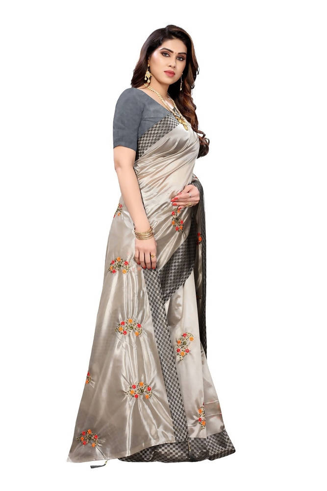 Vamika Grey Crepe Embroidery Saree (Nirali Grey) | Grab2Buy