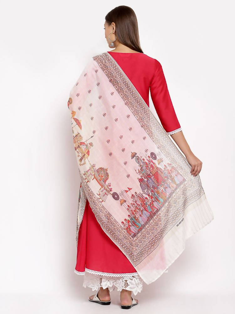 Myshka Women's Pink Cotton Solid 3/4 Sleeve V Neck Casual Kurta Dupatta Set | Grab2Buy