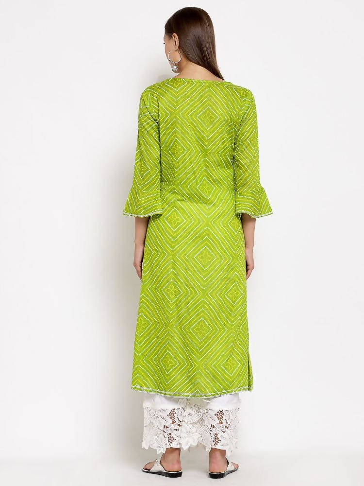 Myshka Women's Green Cotton Printed Full Sleeve Round Neck Casual Dress | Grab2Buy