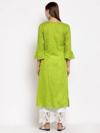 Myshka Women's Green Cotton Printed Full Sleeve Round Neck Casual Dress | Grab2Buy