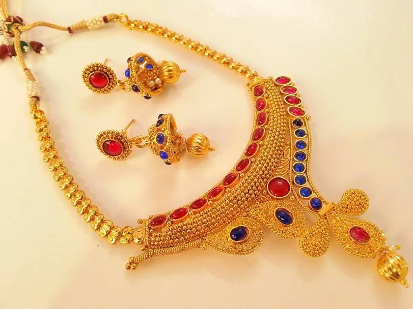 Pink & Blue Kemp Designer Bridal Necklace Set | Grab2Buy