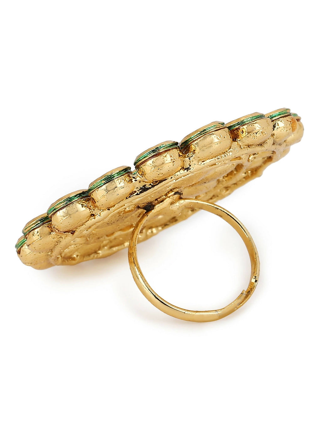 Gold-Polished White Kundan-Studded Adjustable Finger Ring - Ruby Raang | Grab2Buy