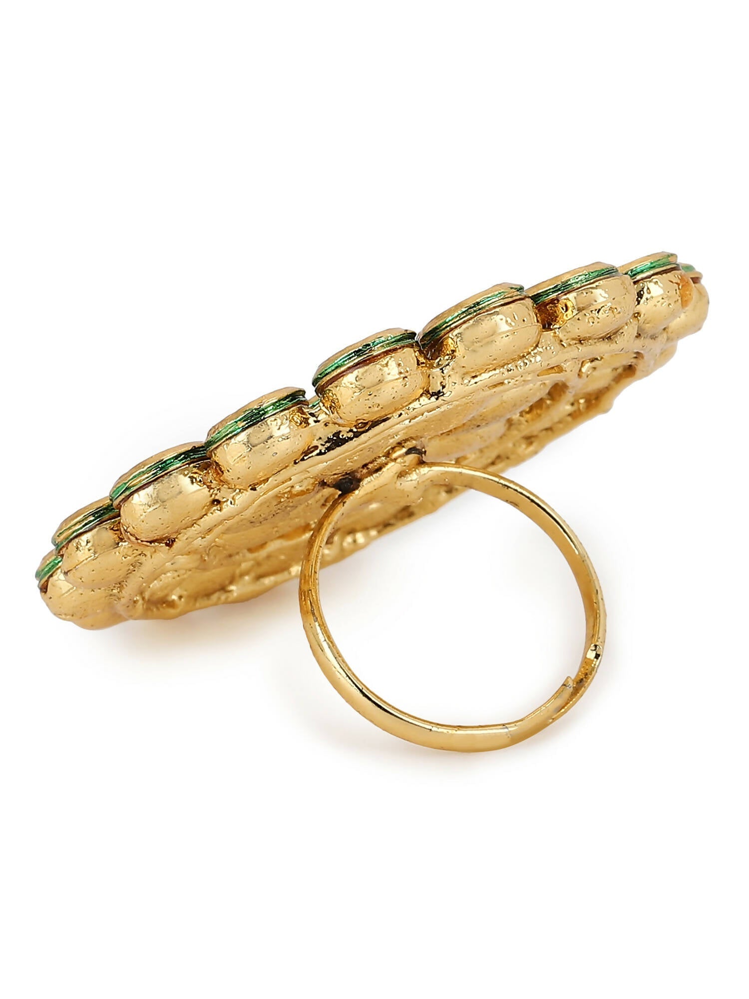 Gold-Polished White Kundan-Studded Adjustable Finger Ring - Ruby Raang | Grab2Buy