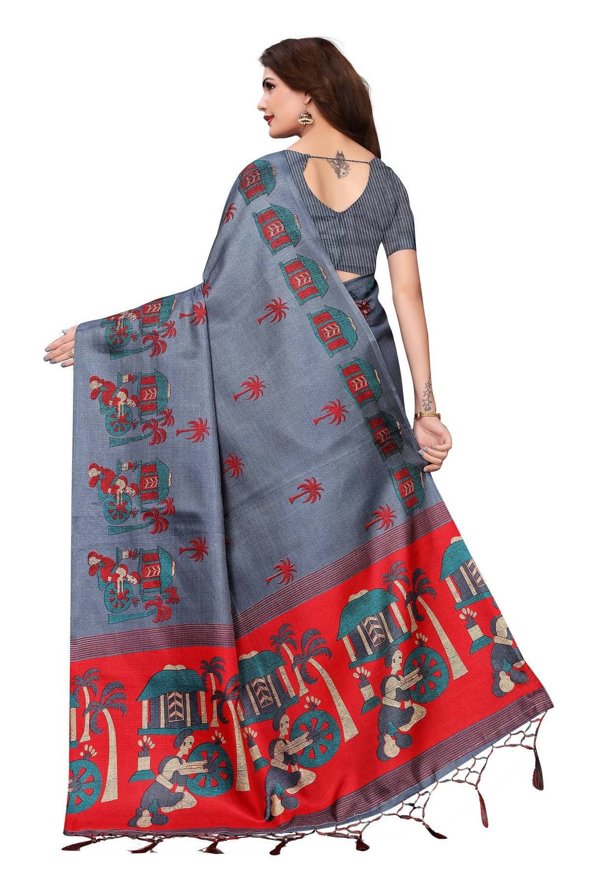 Vamika Grey Kalamkari With Jhalar Khadi Silk Saree | Grab2Buy
