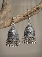 NVR Women's Silver-Toned German Silver Oxidised Dome Shaped Jhumka Earrings | Grab2Buy